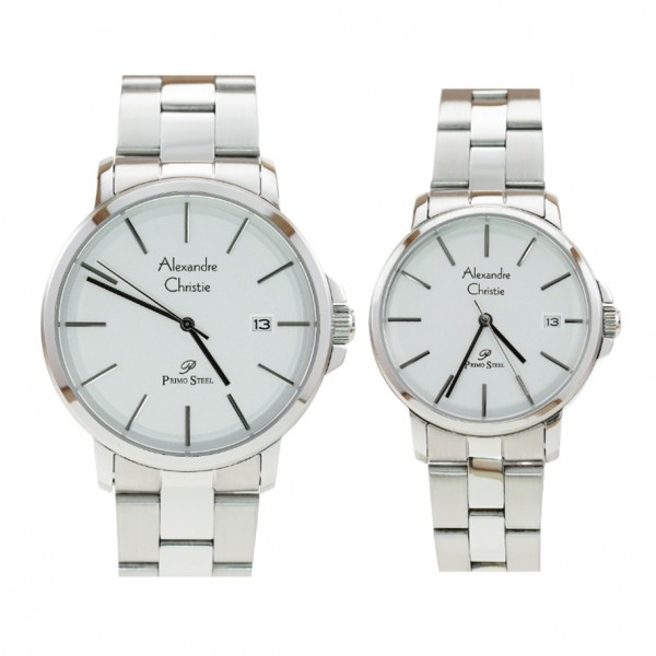 Alexandre Christie AC 1032 Silver White Steel Couple